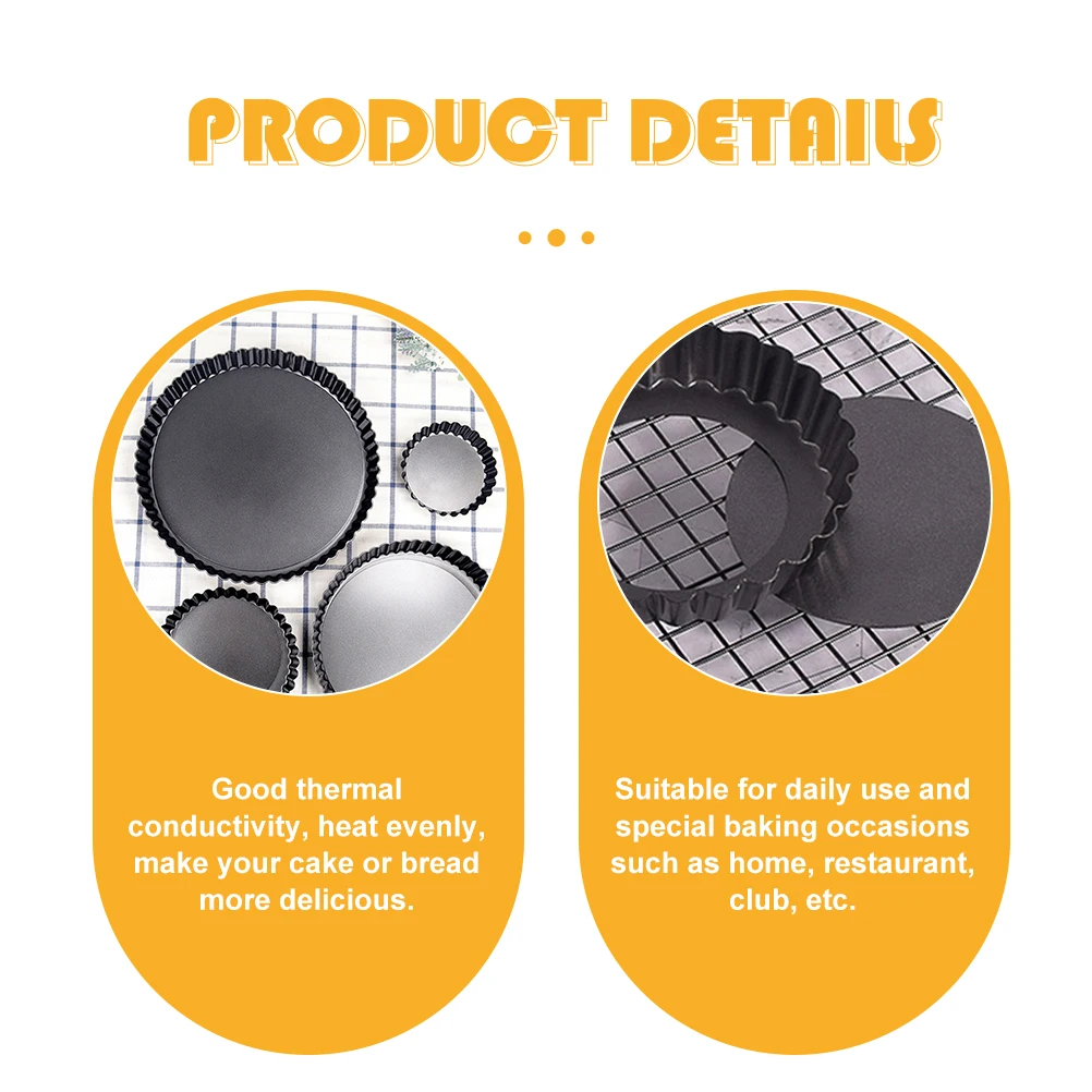 

4pcs Baking Mold Carbon Steel Non-Stick Deep Fluted Tart Tin For Quiche Pie Pizza Round Pie Tin Flan Dish Kitchen Use