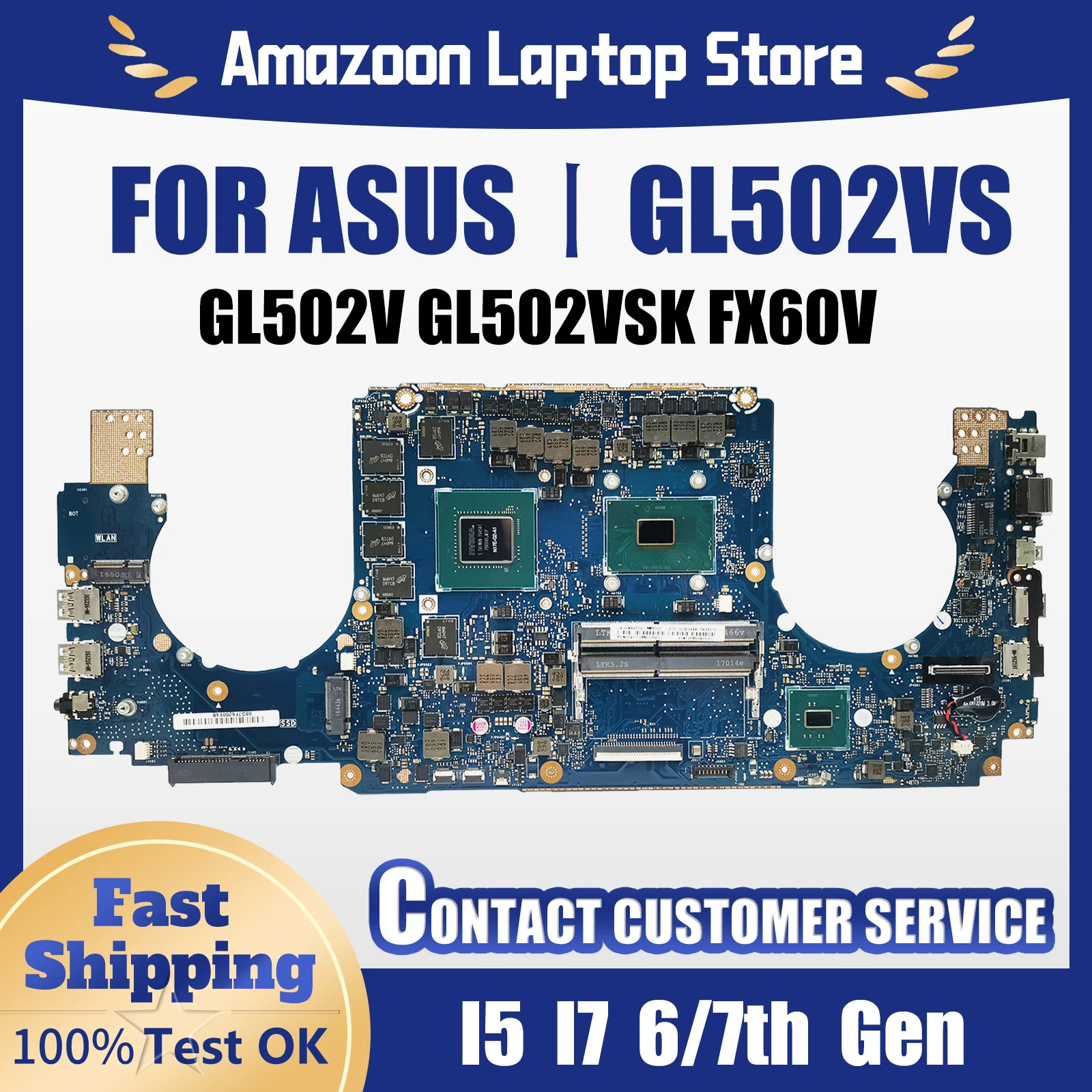 GL502VS Laptop Mainboard For Asus ROG Strix S5V GL502V GL502VSK FX60V GAME notebook motherboard I5 I7 6/7th Gen CPU GTX1070-V8G