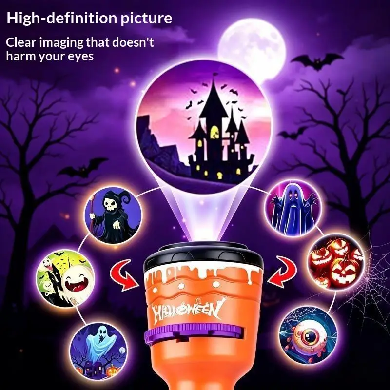 Halloween USB LED Projection Lamp 6 Patterns Ghost Bat Spider Projector Ideal Gift for Halloween Party Decoration Lovers