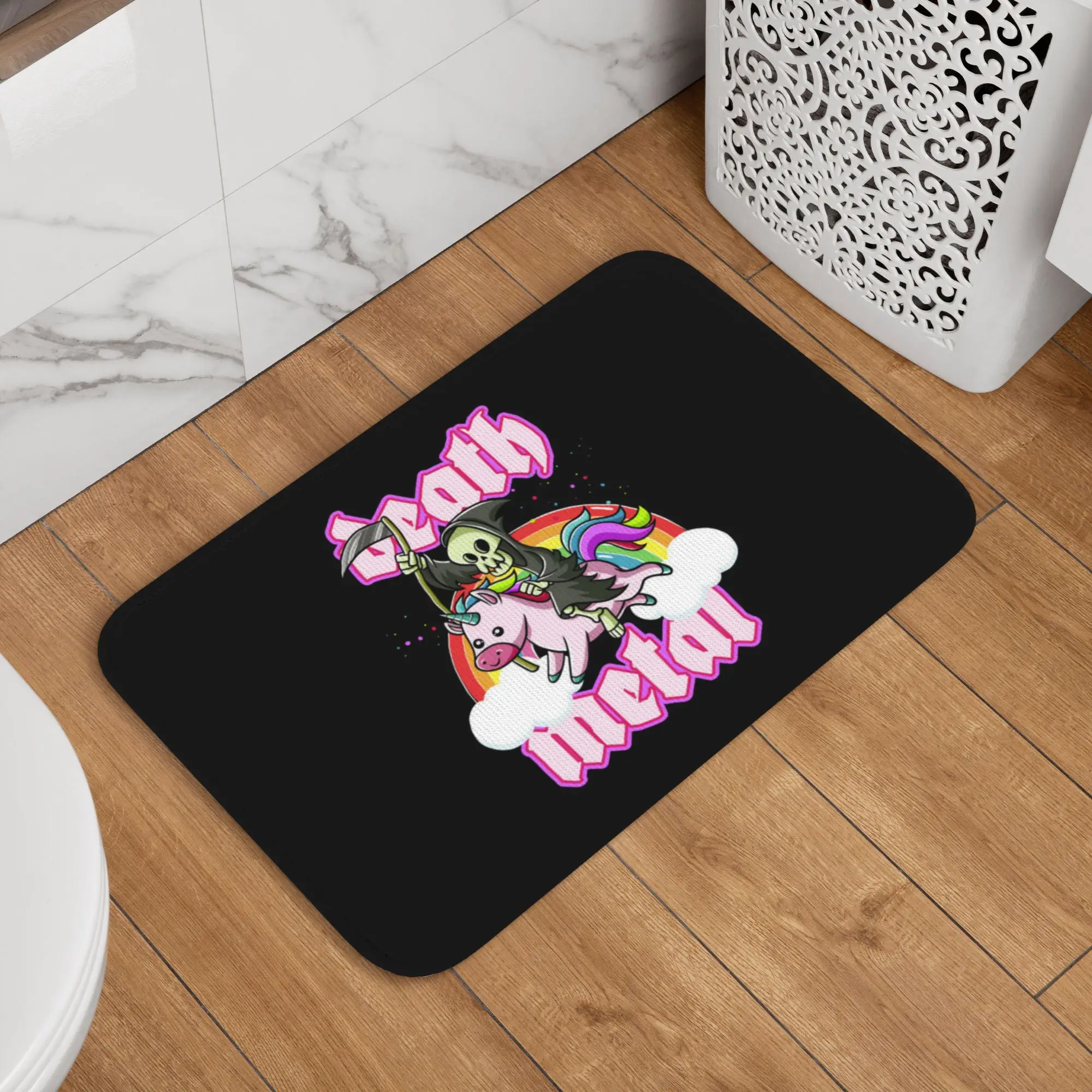 Cute Grim Reaper Rides Unicorn Deaths Metals Rocker Doormat Mat Anti-Slip Rock Music Kitchen Bath Living Room Rug Carpet 40*60cm