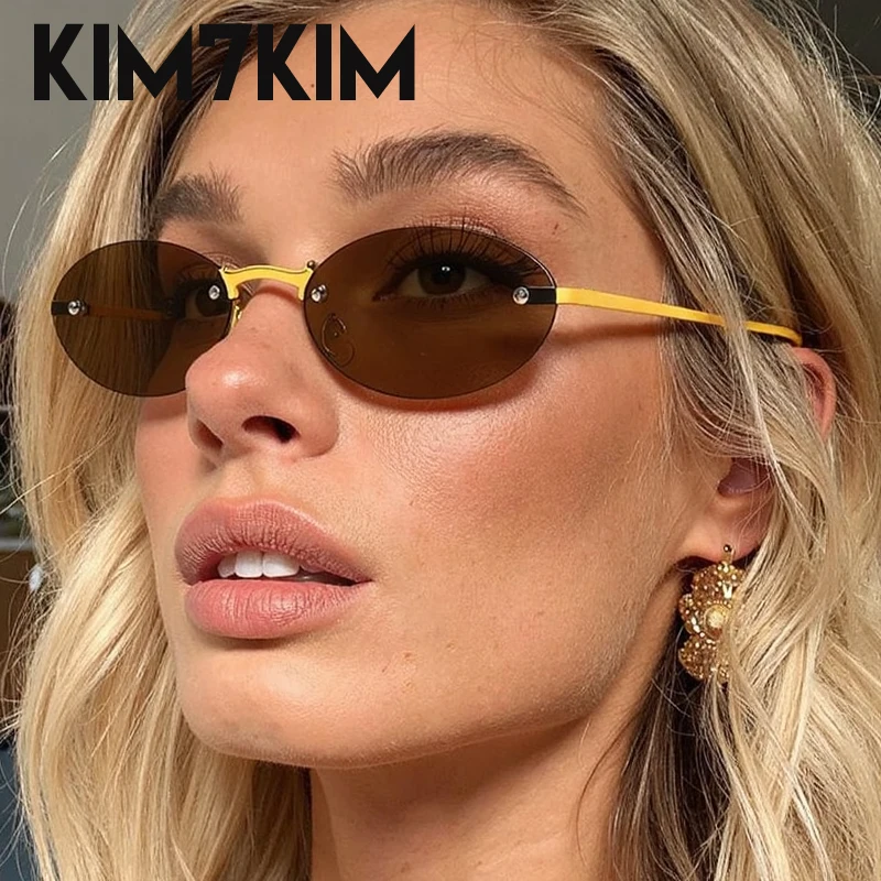 الرجعية موضة بدون شفة البيضاوي إطار معدني النظارات الشمسية النساء الفاخرة العلامة التجارية فاسق نظارات شمسية للسيدات العصرية بدون إطار نظارات السفر #4