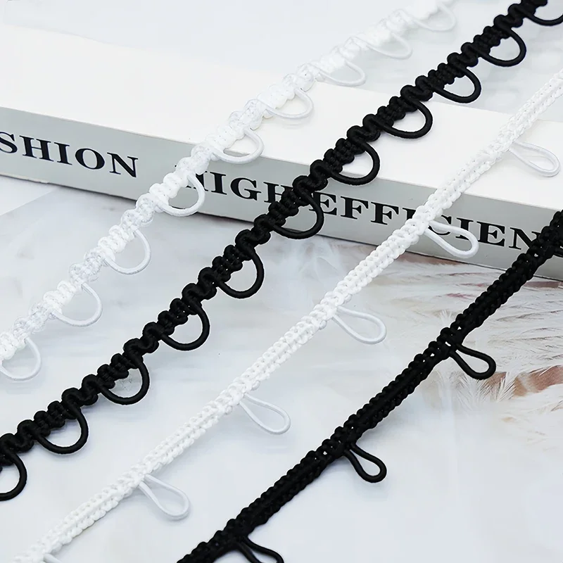 30/90 Yards Nylon Elastic Lace Ribbon Button Loop Trim U-shape Black White Wedding Dress DIY Clothes Sewing Accessories
