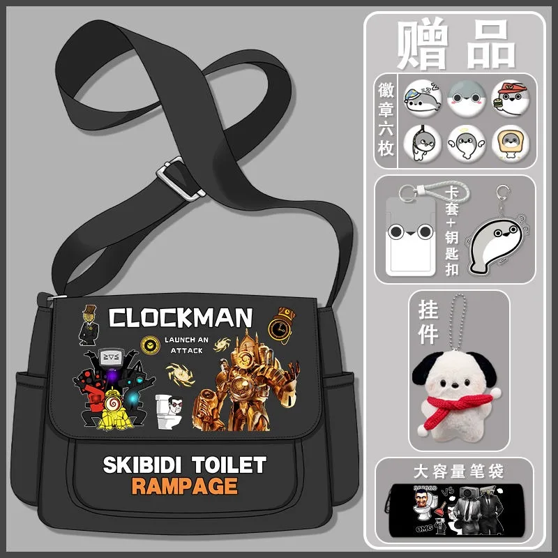 Black White, Large Capacity, Skibidi Toilet, Student Kids Teens, Anime Messenger Crossbody Shoulder Bags for School Girls Boys