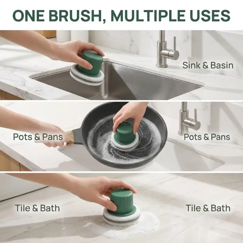 Non-Scratch Sponge Cleaning Brush Durable Handle with Storage Tray for Home Kitchen Bathroom Sink Dishwashing