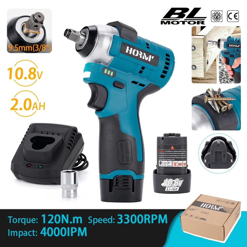 10.8V Brushless Electric Wrench 120Nm 3/8 Ratchet Wrench Angle Drill Screwdriver Impact Driver Removal Screw Nut Car Repair Tool