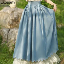Renaissance Elegant Vintage Long Skirt For Women Bilayer High Waist Lacing Patchwork Big Swing A-Line Skirt Femme Lolita Dress