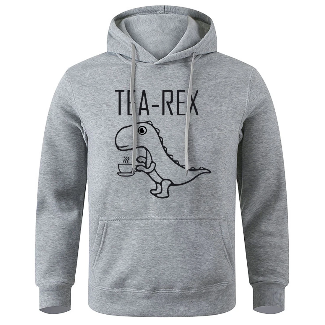 Tea Rex Funny Dinosaur Drink Coffee Men Sweatshirt O-Neck Loose Hooded Breathable Soft Sportswear Street Harajuku Men'S Hoodie