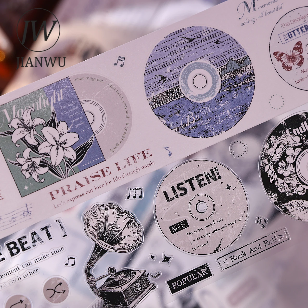 JIANWU 60mm*6m ヴィンテージフィルム音楽ボーダー風景素材コラージュスクラップブック PET テープクリエイティブ DIY ジャーナル文具