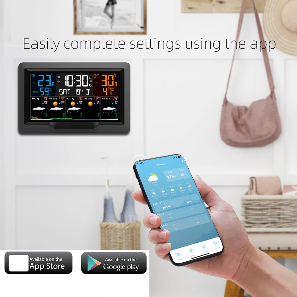 Hot Selling Tuya WiFi Smart Weather Station Indoor Outdoor Thermometer Hygrometer Weather Forecast Multifunctional Alarm Clock