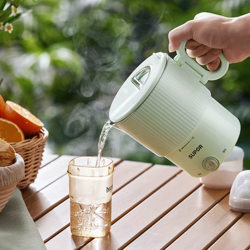 Hervidor plegable Supor para el hogar, nuevo doble capa, antiescaldado, Mini hervidor eléctrico portátil de viaje de acero inoxidable de 220V