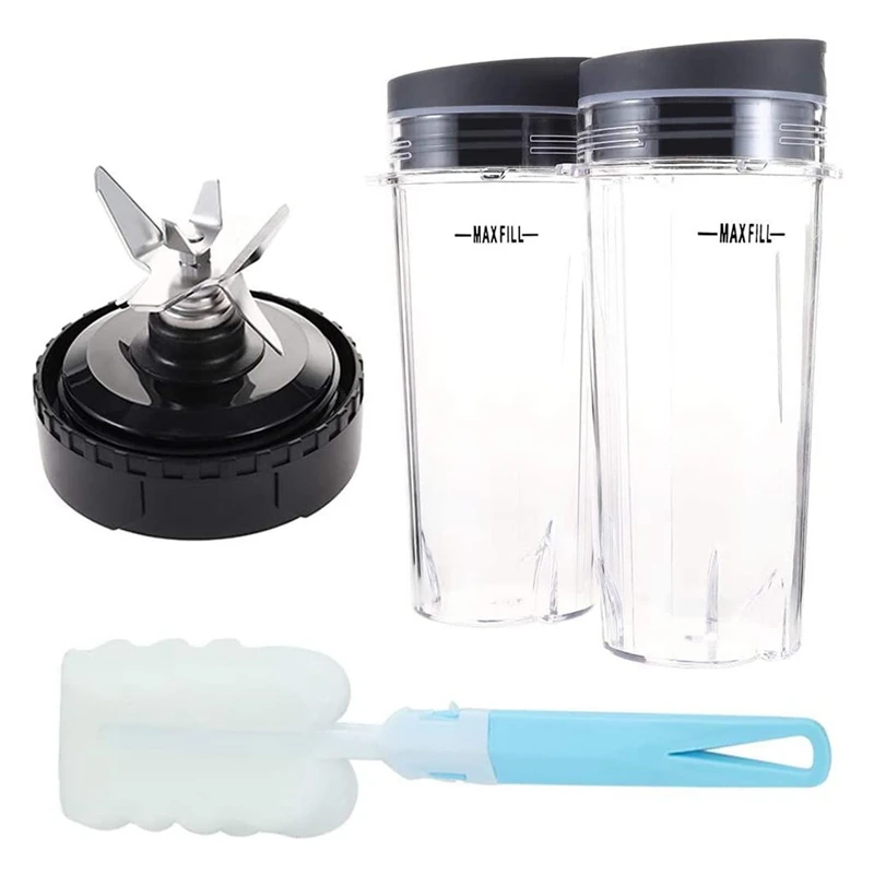 B62B-16 OZ Cup With 2 Lids,And Cup Brush,6 Fins Blade For Ninja,Blender Replacement Parts For Ninja BL660 BL770 BL740 Blender