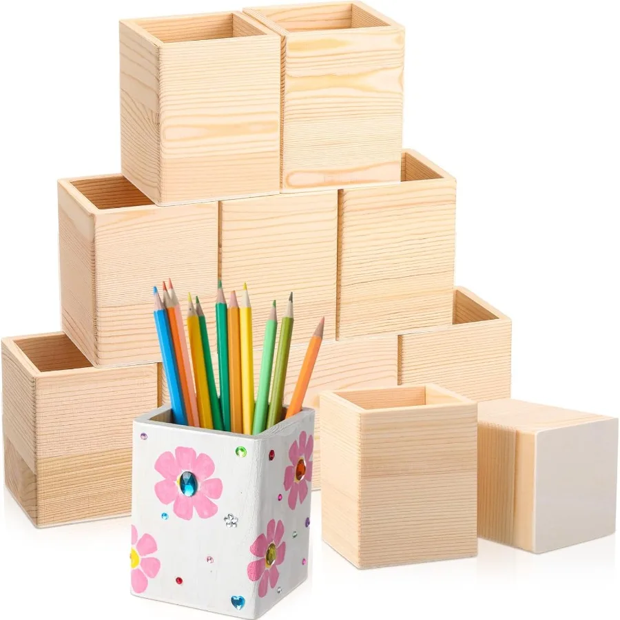 

12 Pack DIY Wooden Pencil Holder Craft for Desk Desktop Pencil Holder Stand Unfinished Wooden Pen Craft for Homemade DIY Suppli