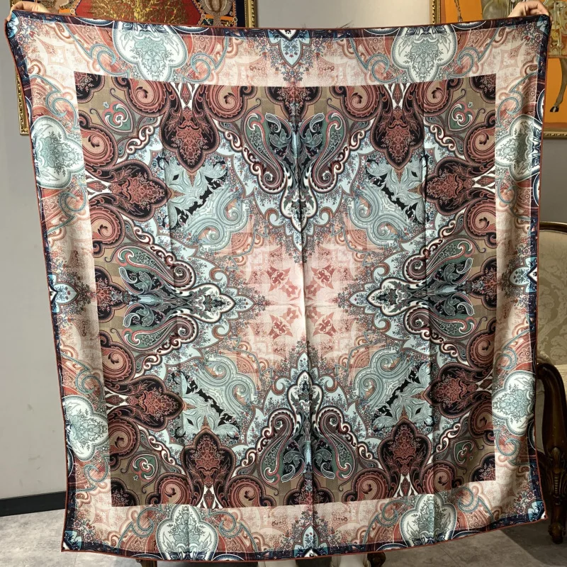 New Luxury 30% Silk 70% Wool Scarf 135x135cm Big Size Women Square Scarf Designer Floral Shawl Winter Warm Wrap Pashmina Bandana - view 3