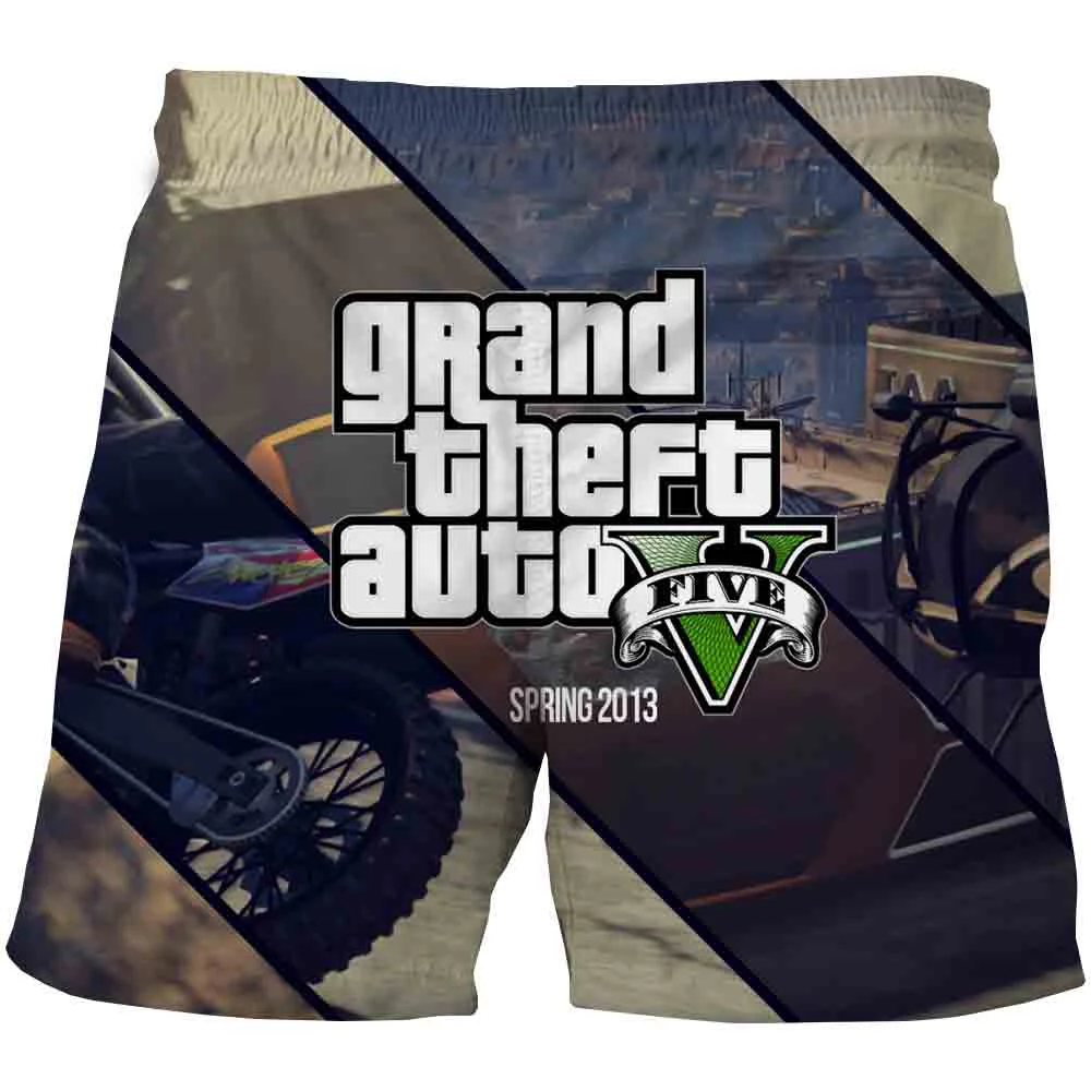 3D Casual Shorts GTA 5 Grand Theft Auto Game Print Summer Shorts Male Streetwear Punk Rock Rap Short Trousers Custom Plus Size