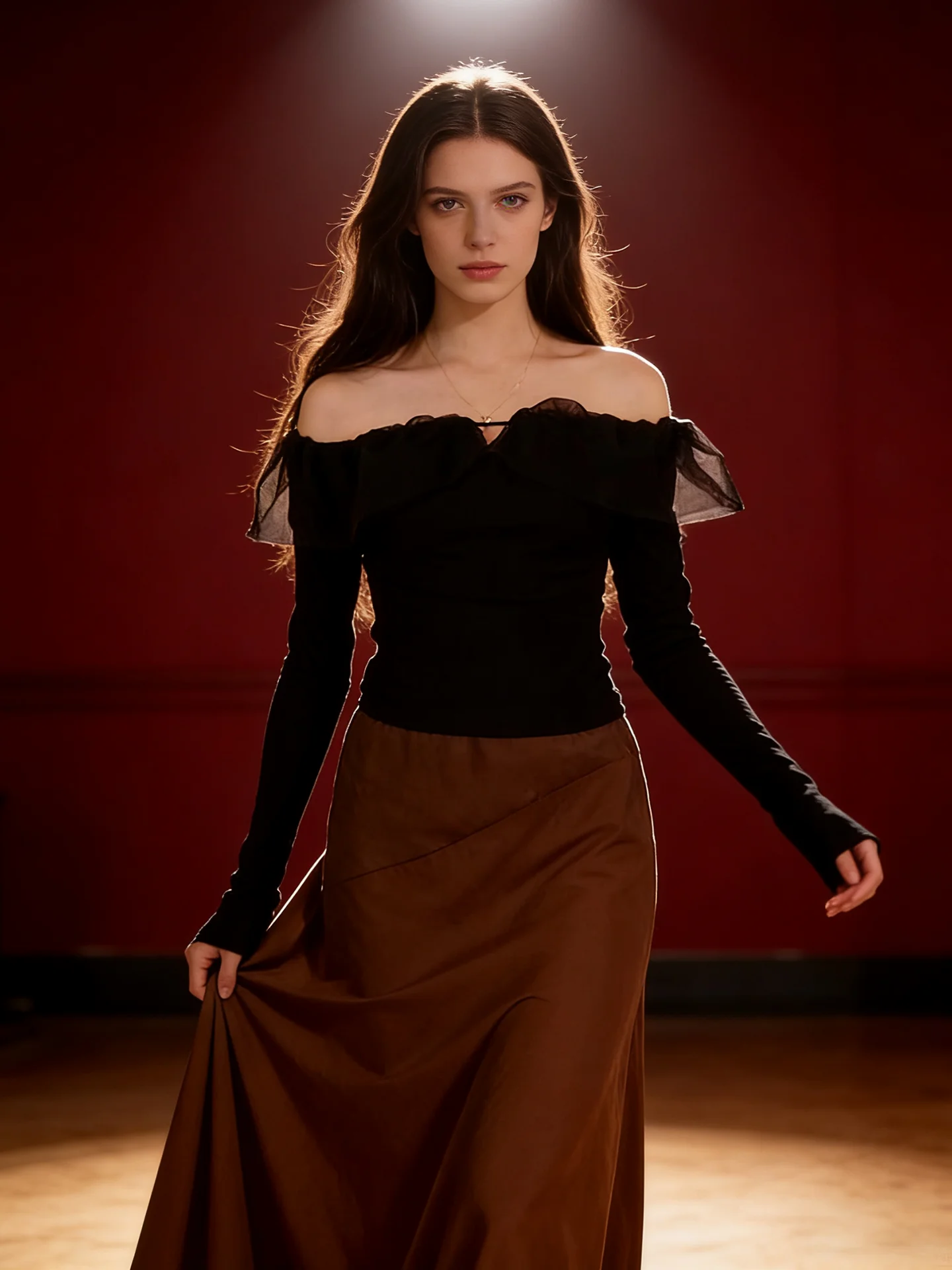 

HUAAPPUW oulder Bared Long Sve T-irt Women's Slim Fit Casual Breathable Polyester Spandex Blend Bla Waist Cinched Top