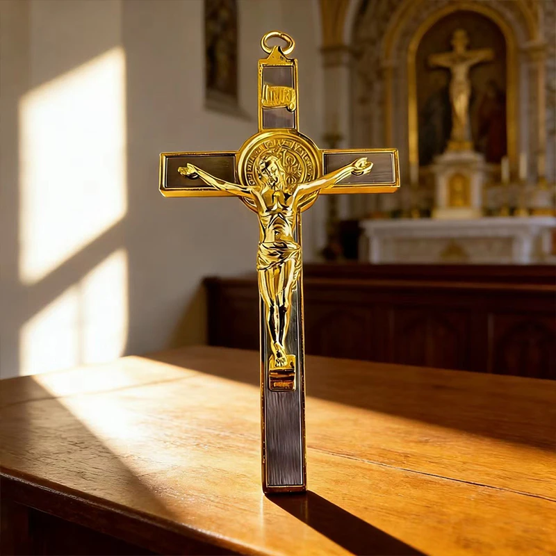 Neues 2026 Premium Zweifarbiges Katholisches Kruzifix mit St.-Benedikt-Medaille für die tägliche Andacht und als spirituelles Geschenk für die Heimdekoration – Detail 14