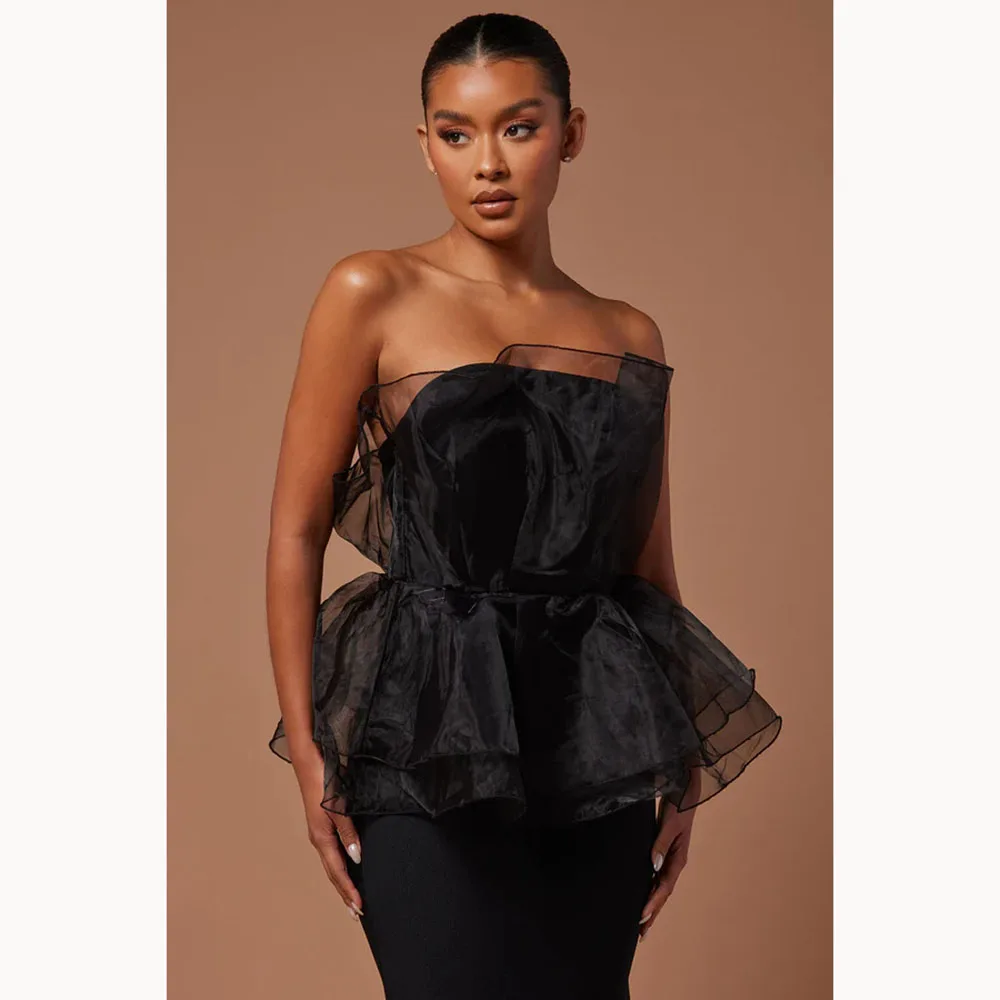 

Black Women Dresses Elegant High-quality Bandeau Sleeveless Ruched Banquet Gowns Strapless Formal Evening Party Dresses