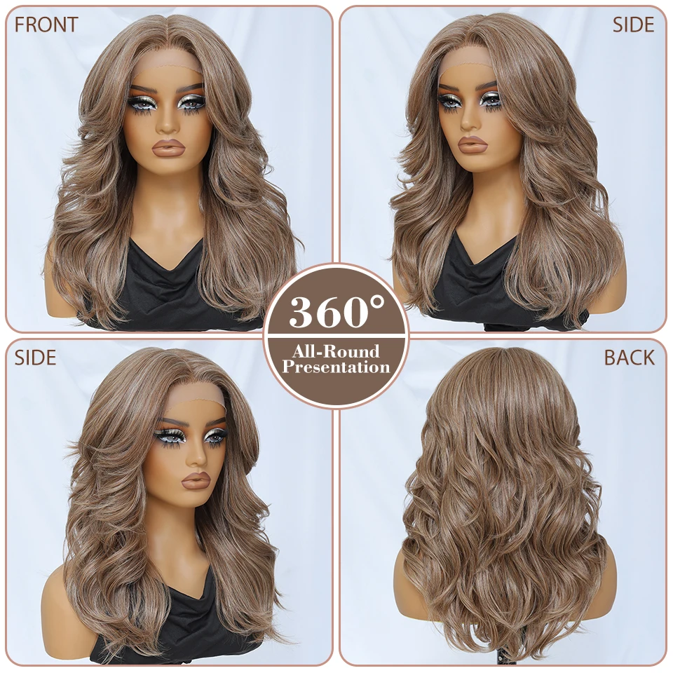 Wig Lace Front 18 Inch, Wig Sintetis untuk Wanita Afrika, Model Body Wave, Wig Lace Front T Part Pirang Hitam dengan Serat Tahan Panas Tinggi