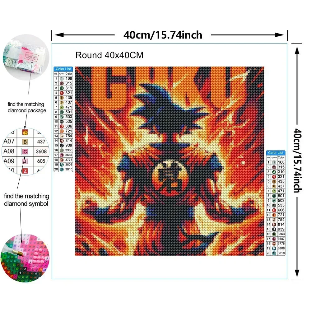 Japanese Anime Dragon Ball Flame Mosaic Diamond Painting Set Sun Wukong Art Cross Embroidery Rhinestone Designer Home Decor Gift