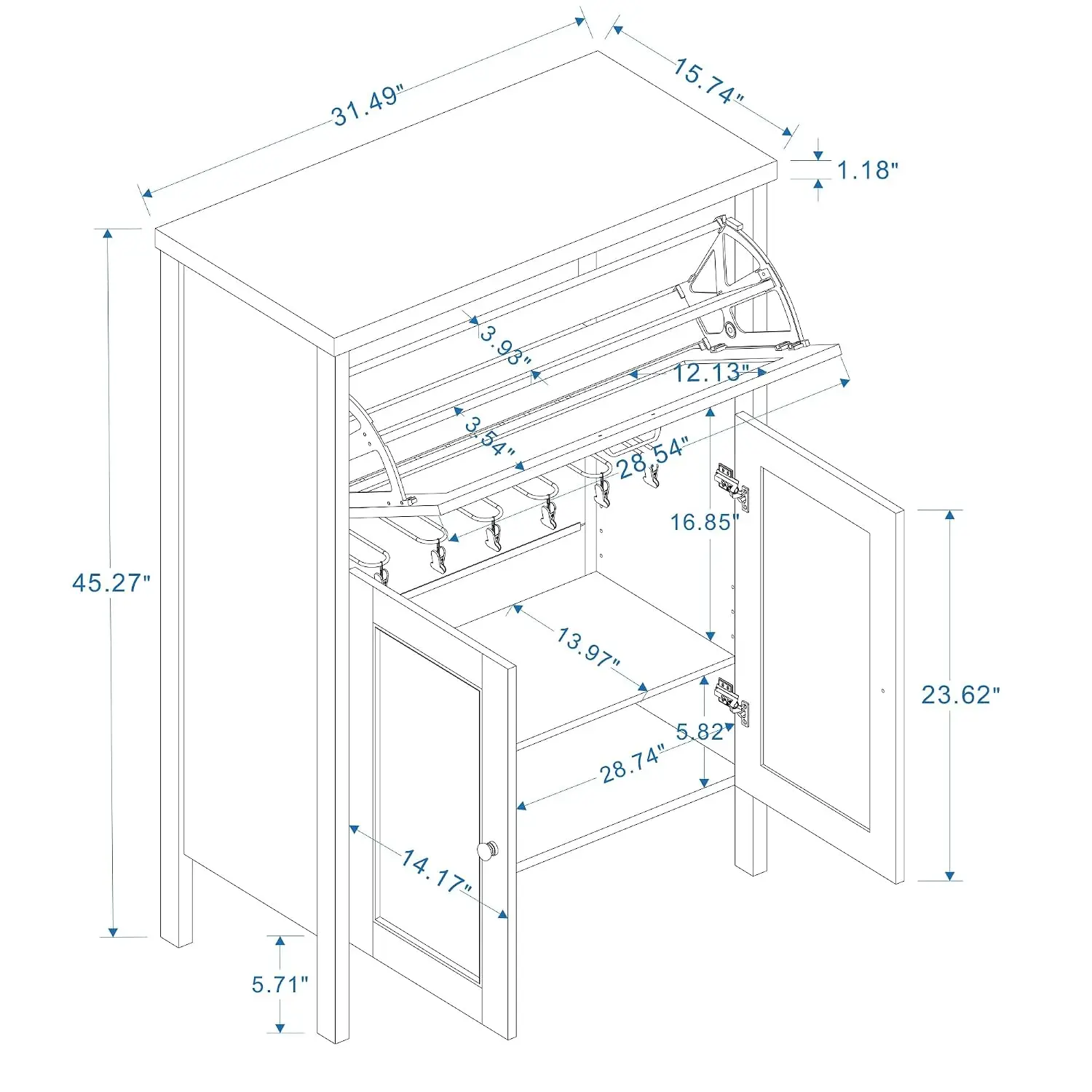 Shoe Cabinet Entryway Flip Drawer Boot Storage Adjustable Shelves 6 Clips 7 Rack, Customized