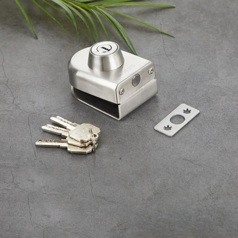 10-12mm フレームレスガラスドアロック 穴あけ不要 安全なガラスディスプレイキャビネットロック ステンレス鋼製 キー付き ドアロックバックル