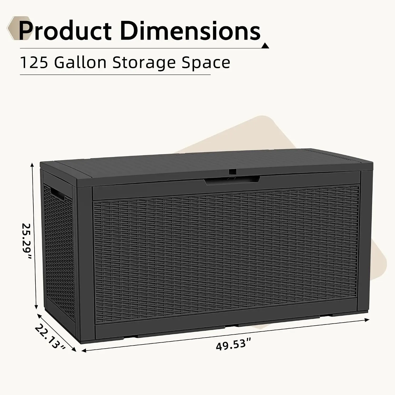 125Gal Outdoor Storage Box, Lockable Deck Box with Hydraulic Lid | Waterproof UV-resistant, Durable outdoor bin for patio cushio