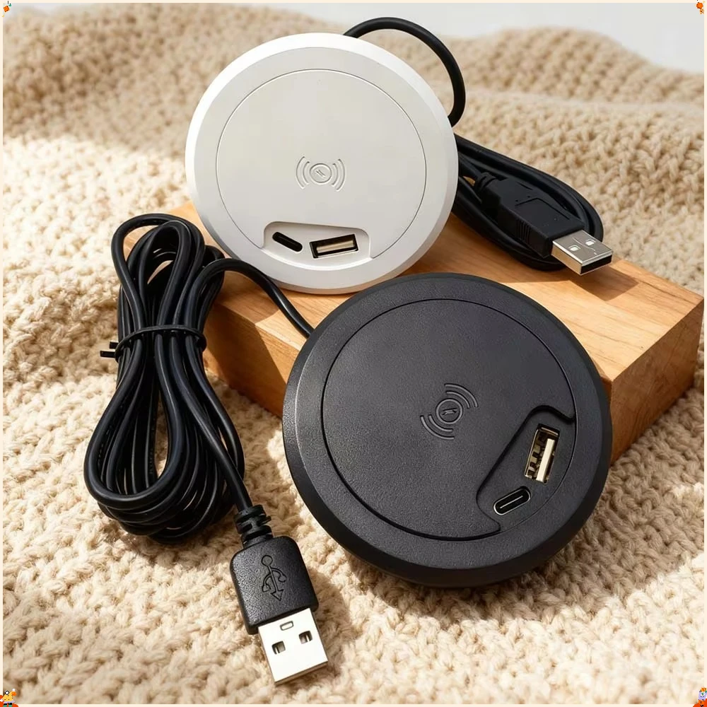 15W Charging Desktop Hole Embedded 5V 2A USB Dual Socket Hub Table Furniture Office Invisible Mobile Phone Fast Charge Connector