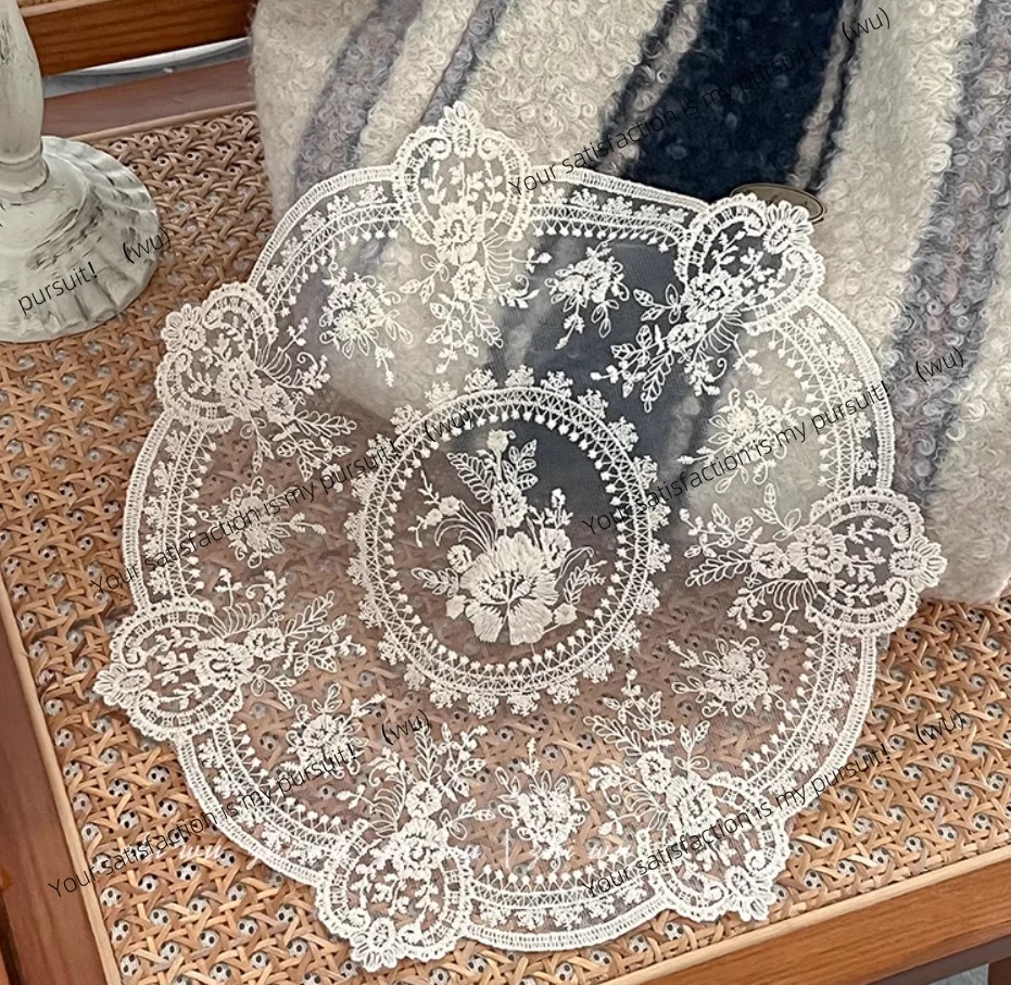 Retro French Lace Placemat Coffee Coaster Romantic Embroidery Tablecloth INS Pastoral European Bedside Table Mat