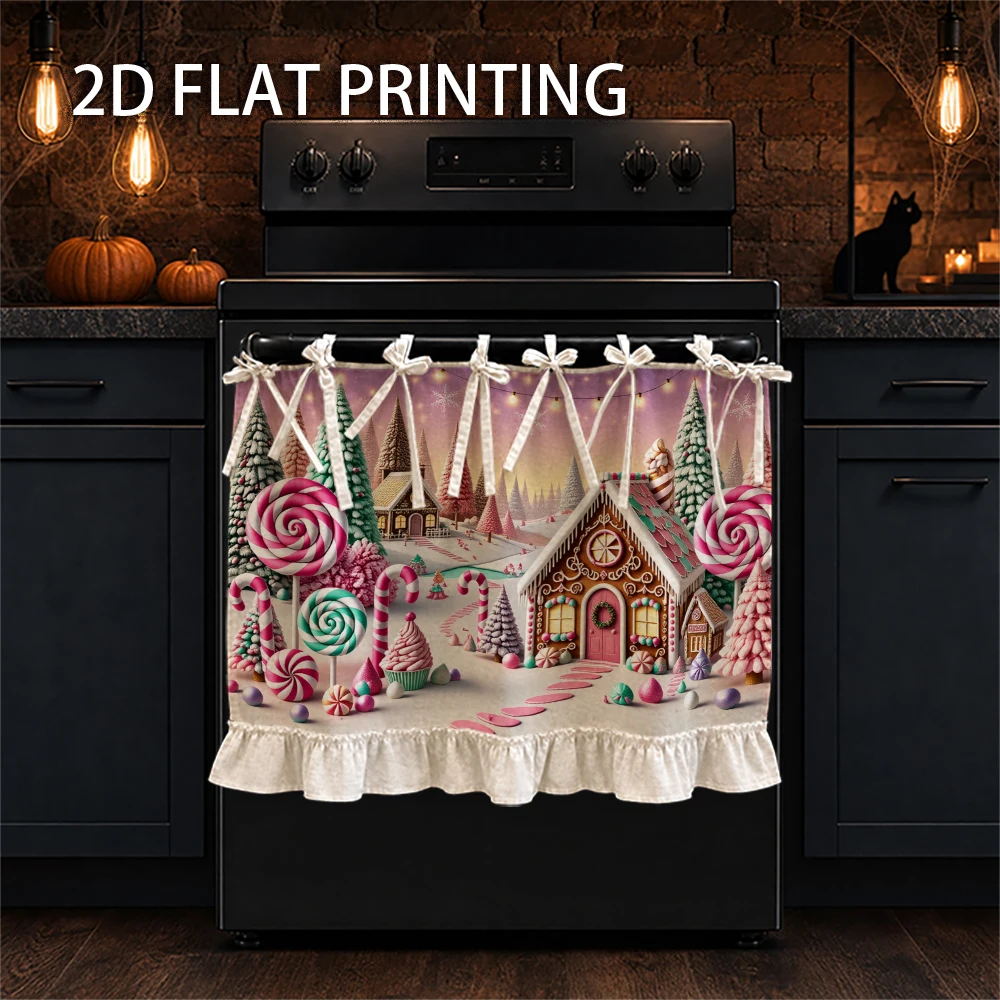 1PC Christmas kitchen stove curtain-cabinet curtain-apron. Featuring whimsical gingerbread house and candyland prints. Can be us