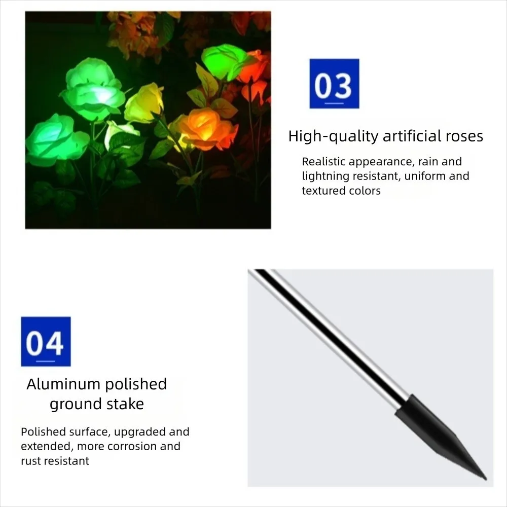 

3 Heads Solar Artificial Flower Light Realistic Automatic Light Sensor Outdoor Solar Garden Light White Light Ground Mounted