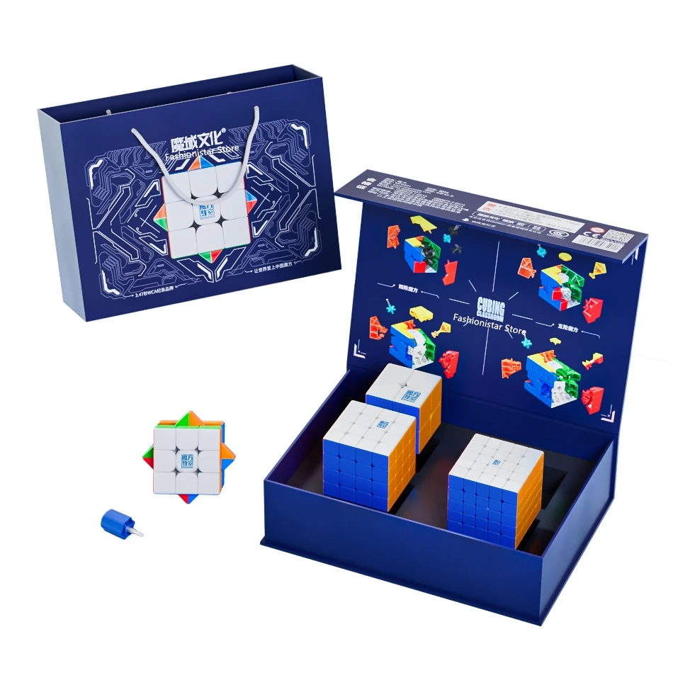 Set cubo didattico Moyu 2x2 cube + cubo 3x3 + cubo 4x4 + cubo di posizionamento magnetico 5x5 Set grande confezione regalo regalo di compleanno cubo Moyu