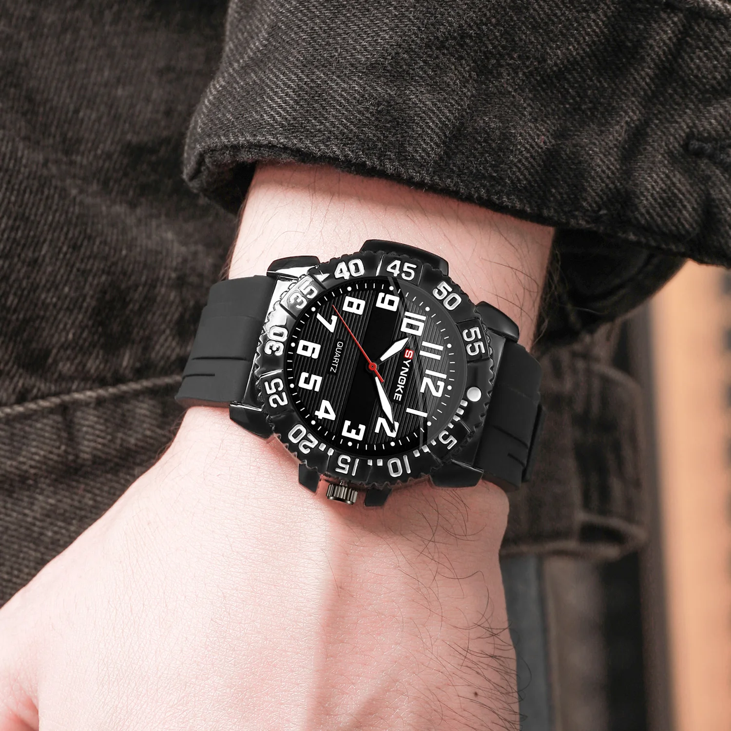 남성용 스포츠 방수 손목시계,SYNOKE 6175