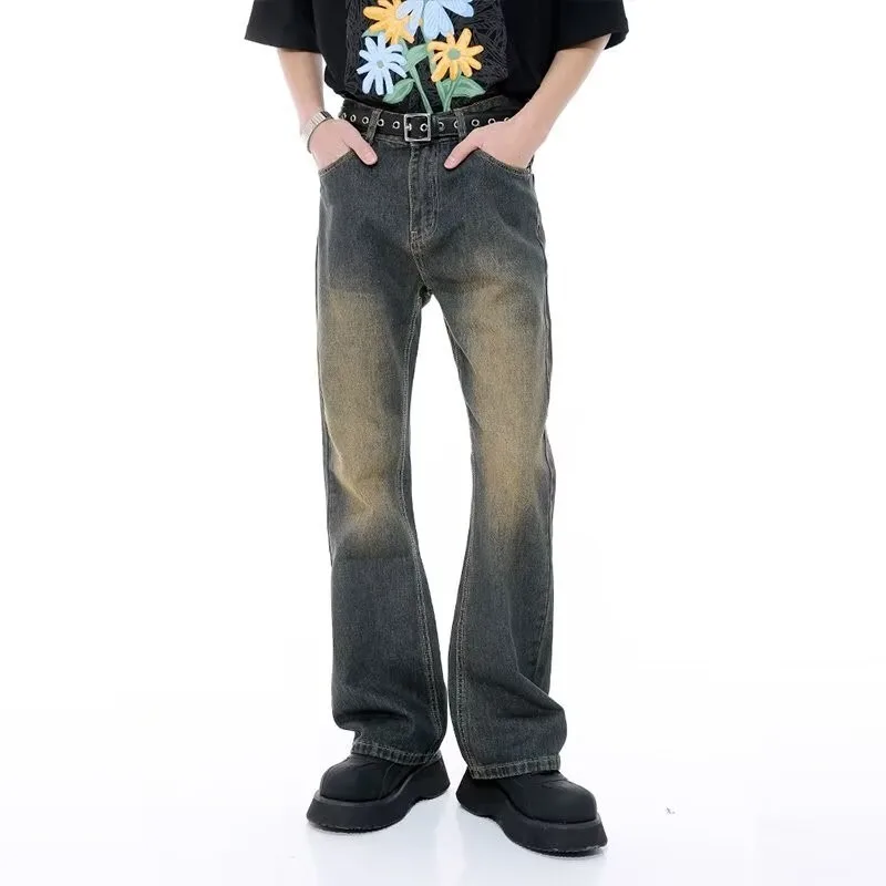 

Vintage American Style Men's Straight-Leg Slimming Long Jeans Distressed Washing Denim Pants Trendy Brand Bootcut Denim Pants