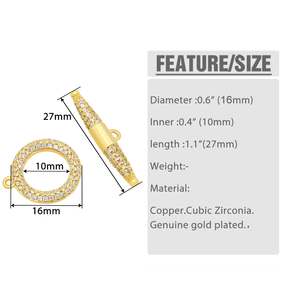 OCESRIO Trendy Small Cricle Toggle Clasp Jewelry Connector Genuine Gold Plated Copper OT Clasps Findings cnta063
