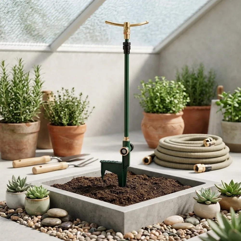 Aluminum 3 Arm Rotating Sprinkler High Rise Lawn Irrigation System Anti Leak Design For Outdoor Garden Plant Care Accessories