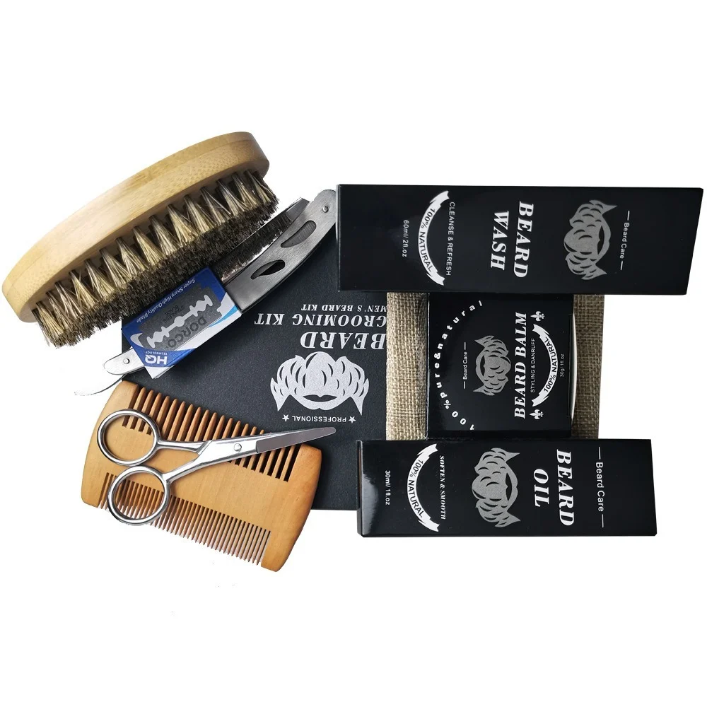 Beard Growth Kit Beard Hair Enhancer Growth Thickening Activator Serum beard oil, beard balm, bamboo brush comb Beard care kit