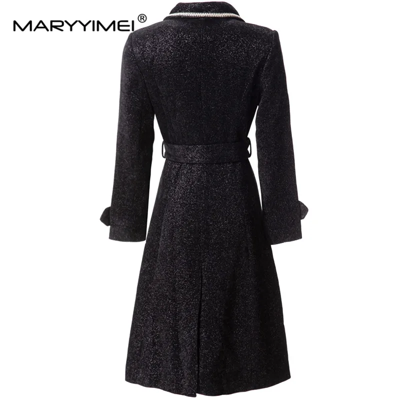 MARYYIMEI Fashion Designer Long Thickened warm cloth Overcoat Autumn winter Women Long sleeve Double breasted Lace up Overcoat