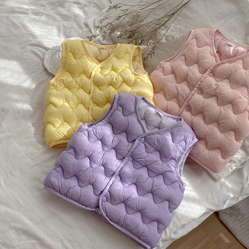 2026 Autumn Winter Kids Quilted Puffer Vest Solid Color Lightweight Warm Colorful Outerwear 2-8Y Children Clothes