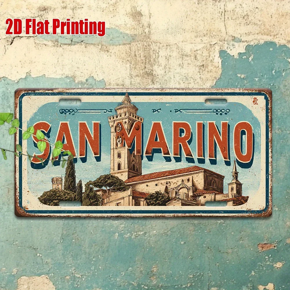 2D Flat, 1 Piece of Retro  Metal Sign, San Marino Cityscape Aluminum Sign, Suitable for Home, Bar, Cafe, Garage Wall Art