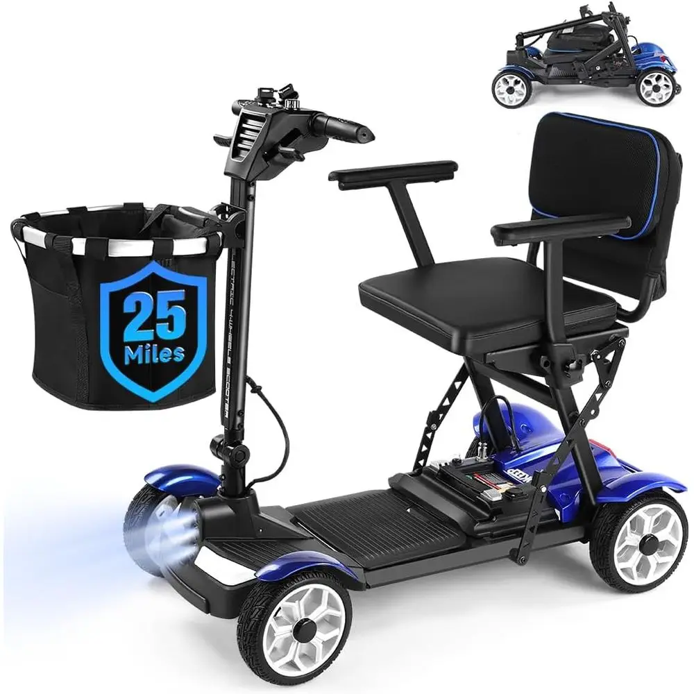 

Скутер для людей с ограниченными возможностями на 4 колесах, запас хода 28 миль, съемная литиевая батарея 384 Вт·ч, максимальная нагрузка 300 фунтов, ультралегкий электроскутер, индивидуальная сборка