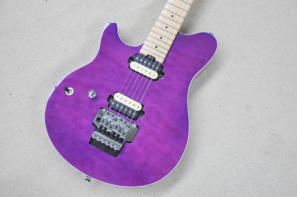 Left Hand Purple Electric Guitar with Quilted Maple Veneer,Maple Fretboard,Humbuckers Pickups