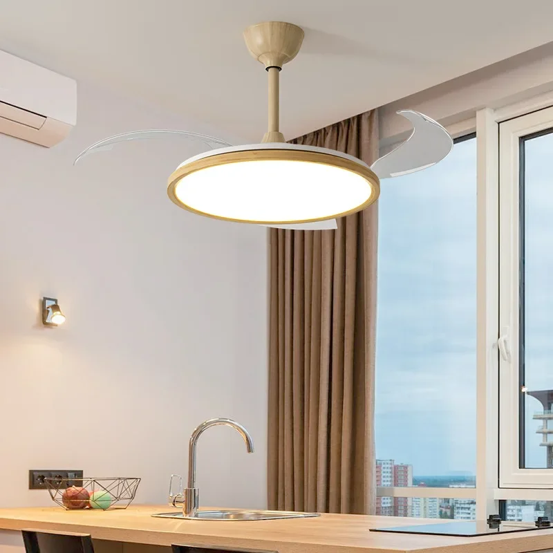 Household integrated ceiling fan light living room bedroom dining room study new log simple