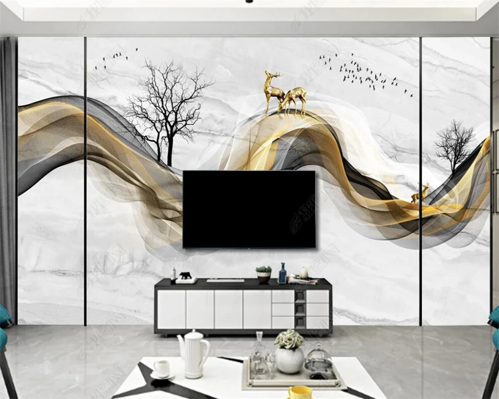 beibehang Customized papel de parede Chinese Modern Luxury Abstract Line Elk Jazz White Landscape Background Wallpaper