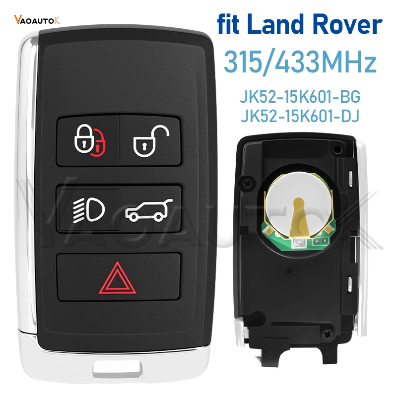 

Smart Remote Car Key 2018-2023 Fob For Land Rover Range Rover Evoque 5 Buttons 315MHz 434MHz Fob JK52-15K601-BG JK52-15K601-DJ