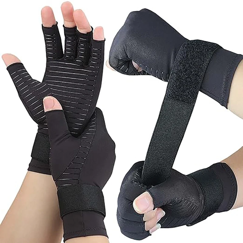 Copper Compression Fingerless Gloves Wrist Brace Support for Arthritis Carpal Tunnel Tendonitis Pain Relief Cycling Typing