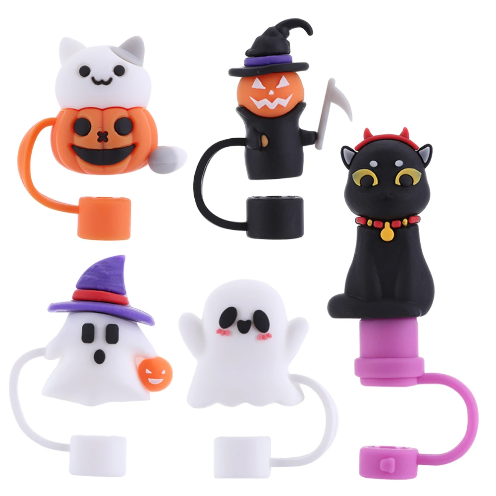 5-1PCS 10mm Halloween Straw Cover Cap for Stanley Skull Water Bottle Straw Topper Ghost Straw Stopper Tumbler Accessories