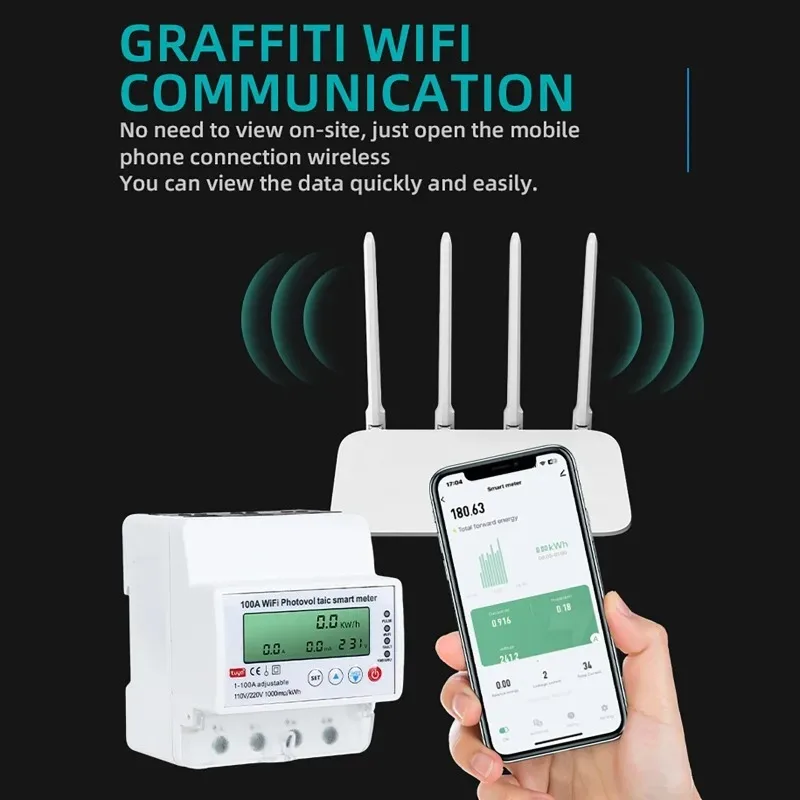 4P 1-100A WiFi Photovoltaic Smart Meter 1PH WiFi Smart Energy Monitor Solar Bidirectional Smart Reclosing Protector for Home view 3