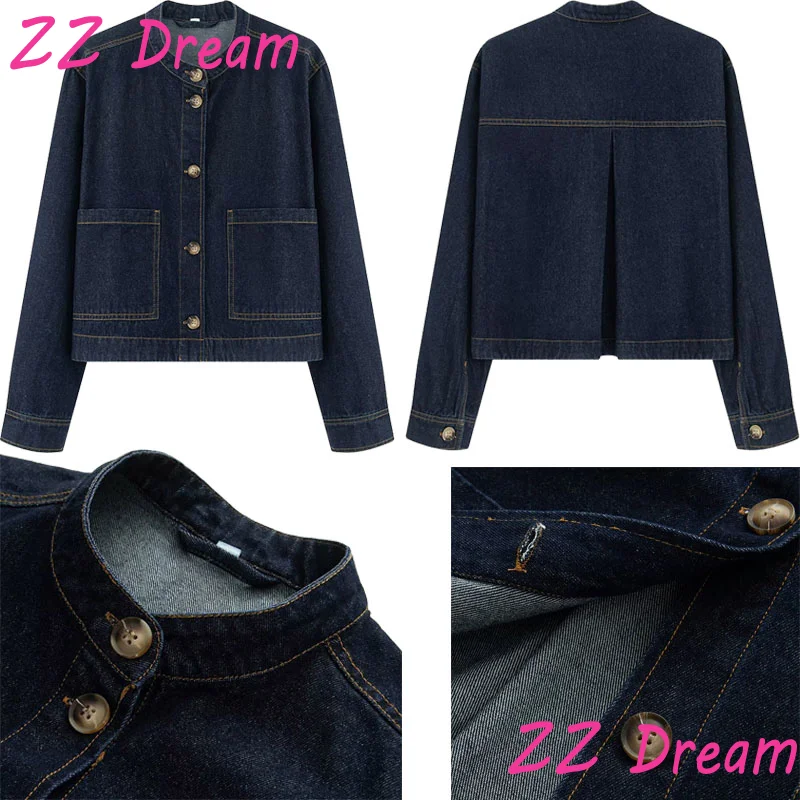 

Women's Denim Jacket Full Sleeve Single Breasted Pocket O-neck Coats Y2K Vintage Jean Jackets New Classic Casual Lady Outerwears