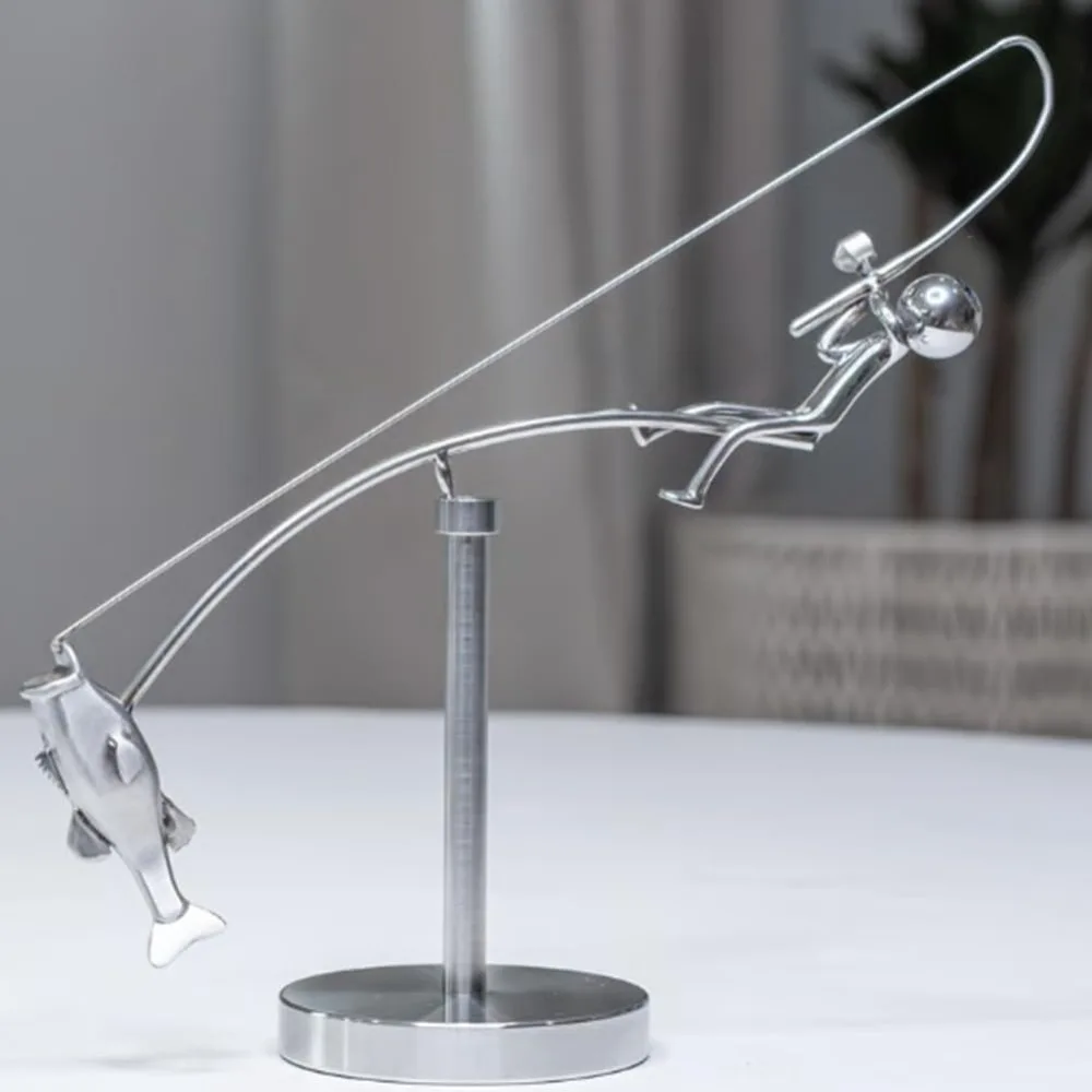 Handgefertigte Kinetische Angler-Skulptur Metall-Geschenk Der Angler Balancierende Skulptur Schreibtisch-Ornament Angler-Statue