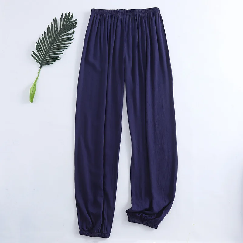 Summer Men Casual Trousers Cool and Comfortable Sleep Bottoms Viscose Joggers + Straight Pajama Pants Solid Pijama Mujer